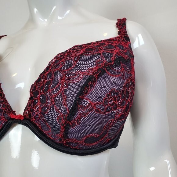 Cacique Red and Black Lace Underwire Bra 40DD - Picture 1 of 8
